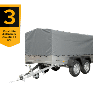 UNITRAILER 264/2 KIPP DOPPELAGS-ANHÄNGER MIT STÜTZRAD, ÜBERROLLBÜGEL UND GRAUER PLANE